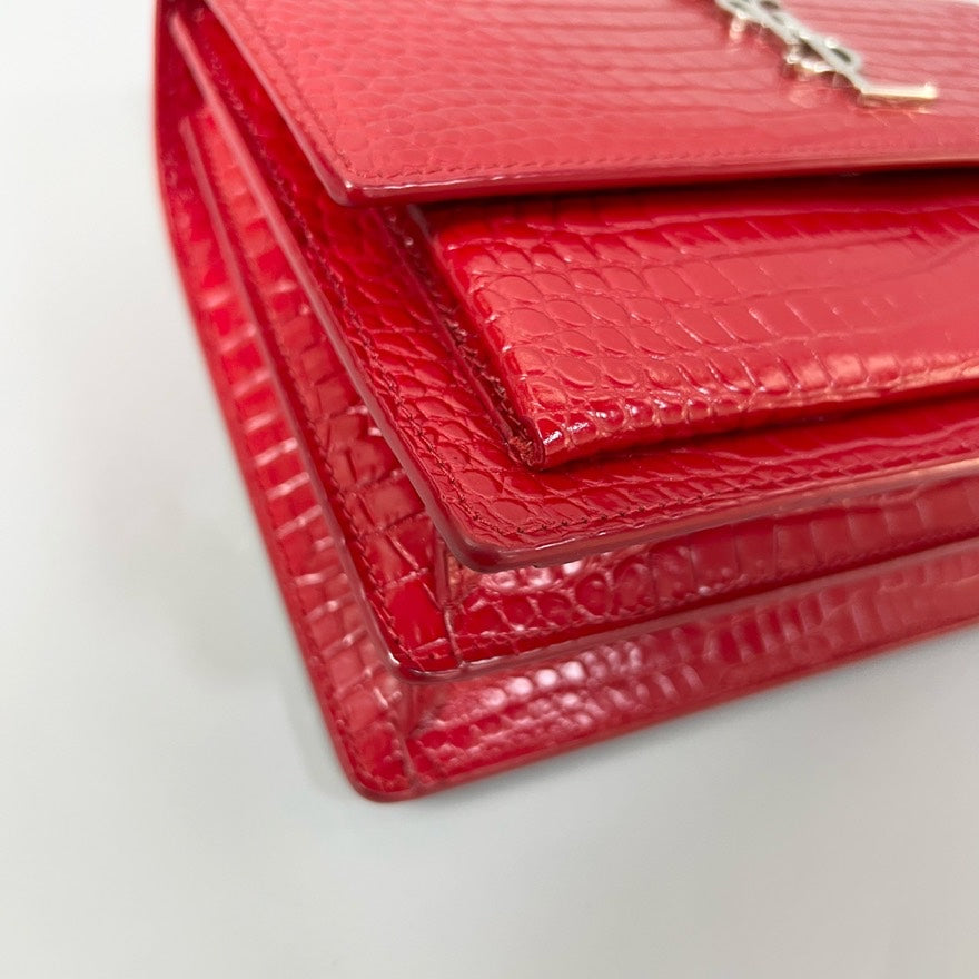 Saint Laurent Sunset Bag Red Croc Leather