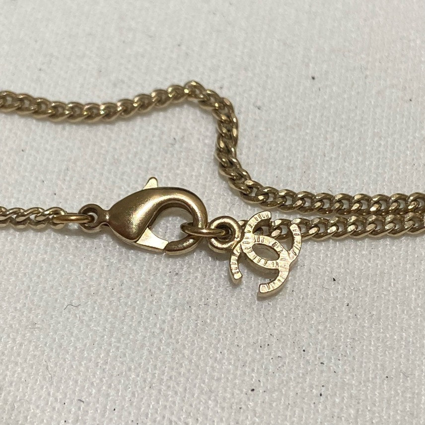 Chanel Pearl Orange Enamel Necklace Gold