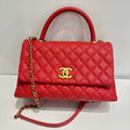 Pre-loved Chanel Coco Handle Chain Bag Red Quilted Leather Top Handle Bag