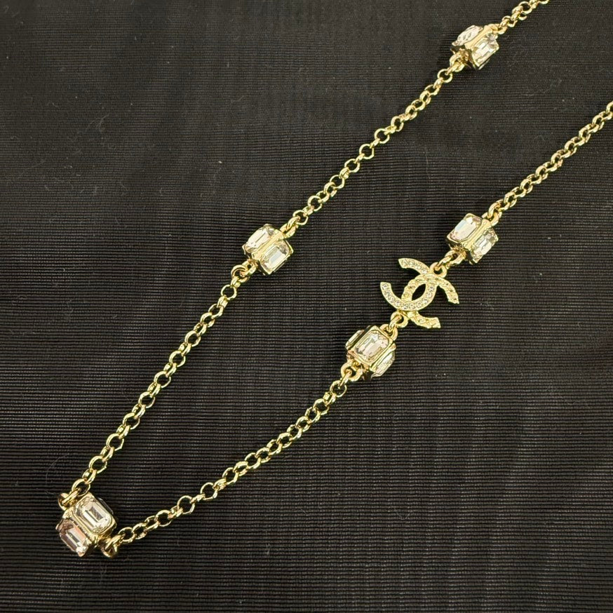 Chanel Coco Rhinestone Necklace Gold Multi-Tone