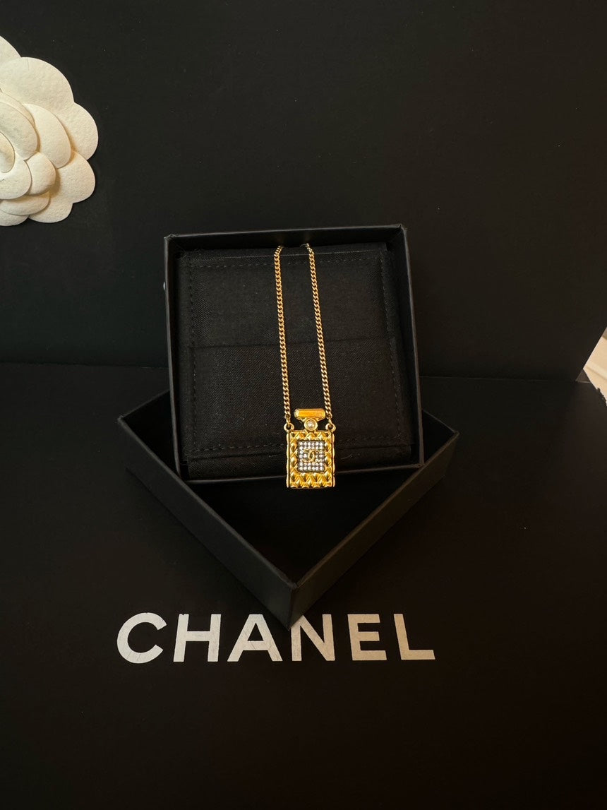 Chanel N5 Gold Perfume Bottle Necklace Adjustable 2021