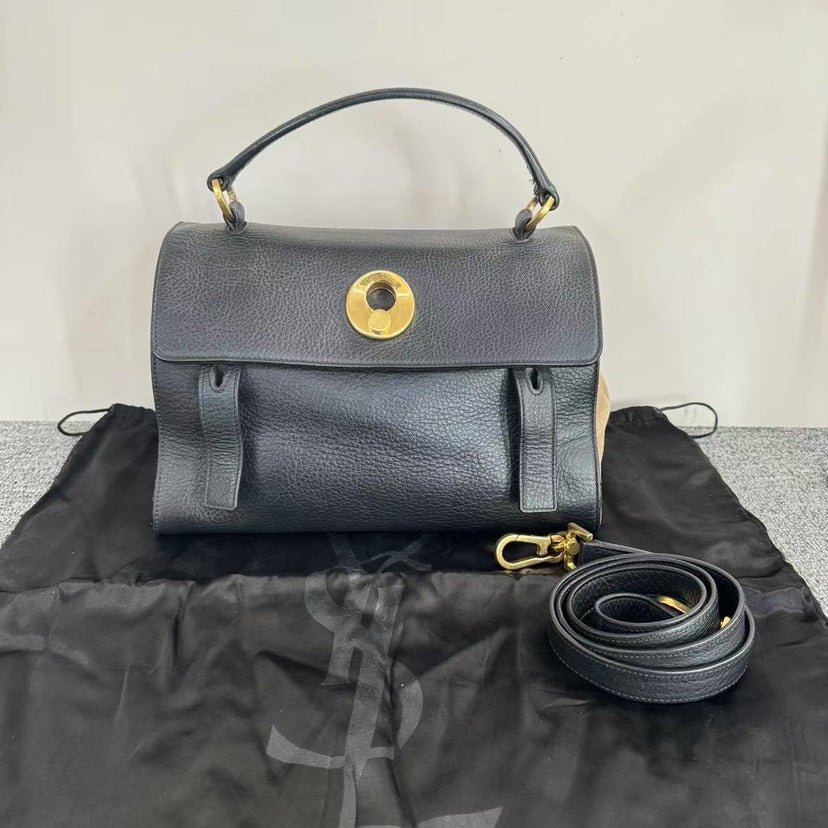 Preloved YSL Saint Laurent Medium Black Leather Satchel Bag