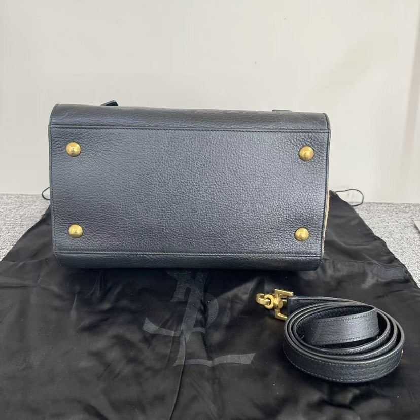 Preloved YSL Saint Laurent Medium Black Leather Satchel Bag