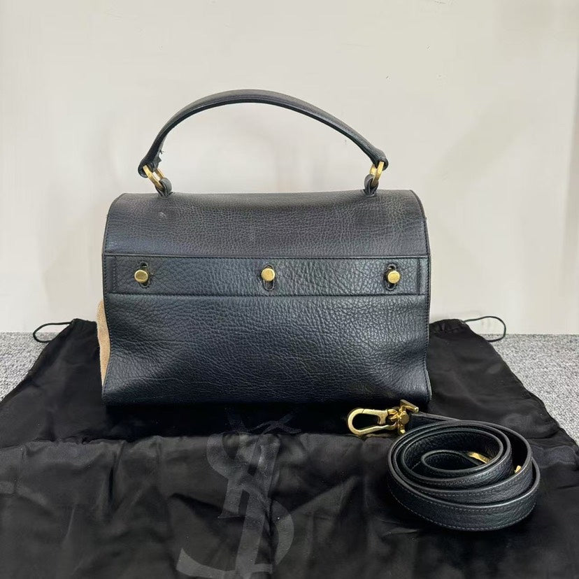 Preloved YSL Saint Laurent Medium Black Leather Satchel Bag