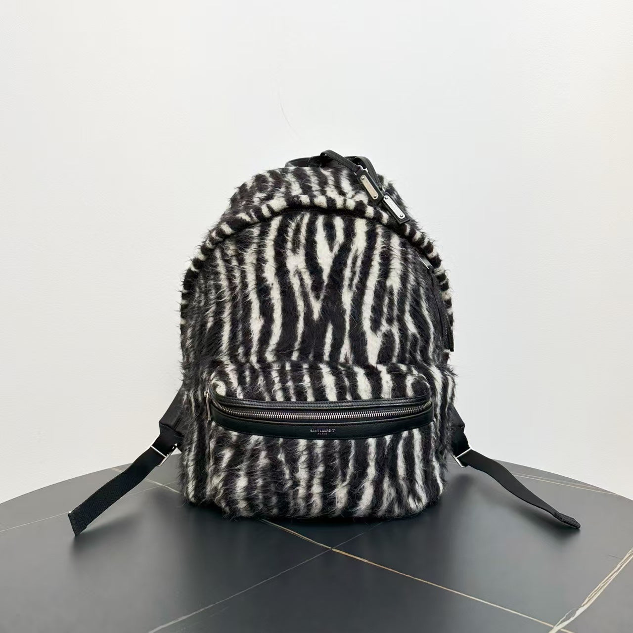 Saint Laurent Zebra Print Leather Backpack - Black & White