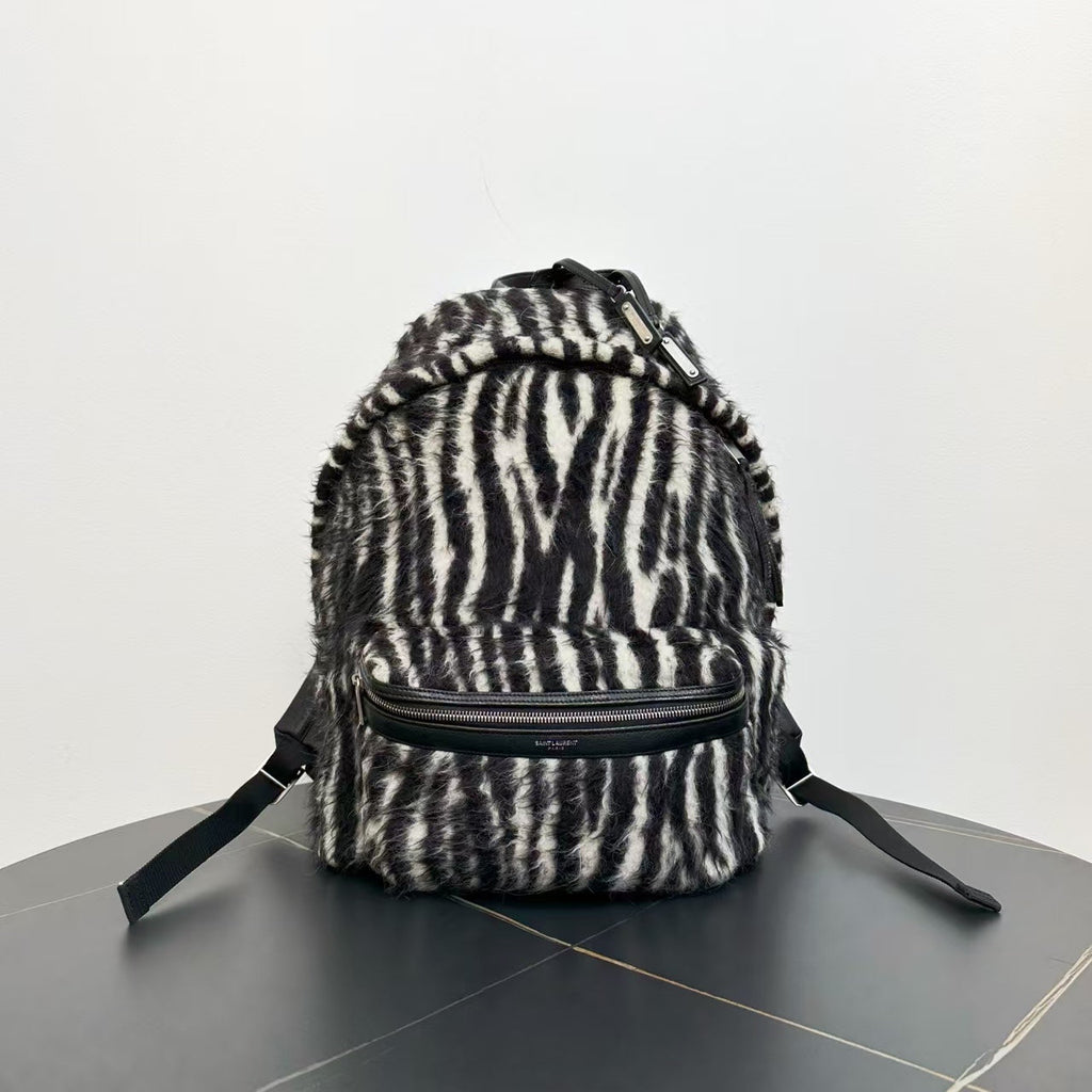 Saint Laurent Zebra Print Leather Backpack - Black & White