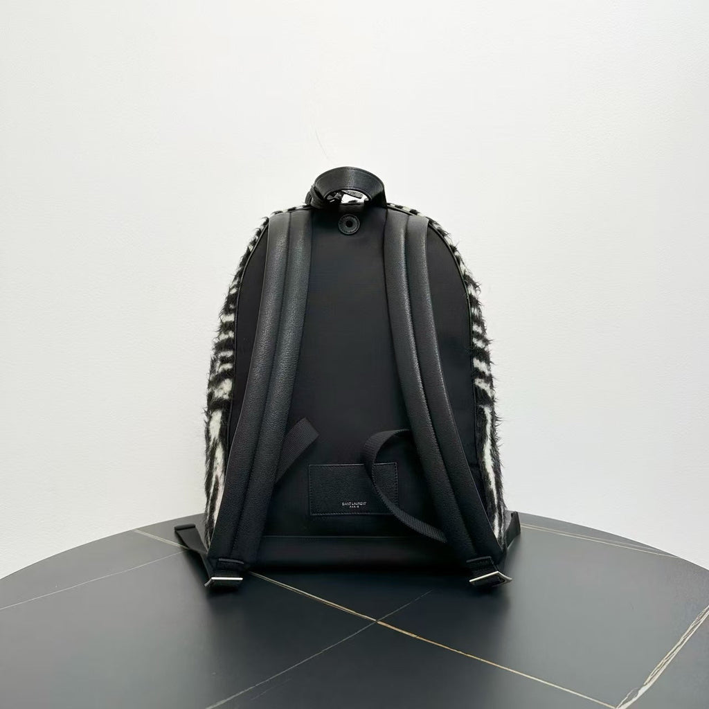 Saint Laurent Zebra Print Leather Backpack - Black & White