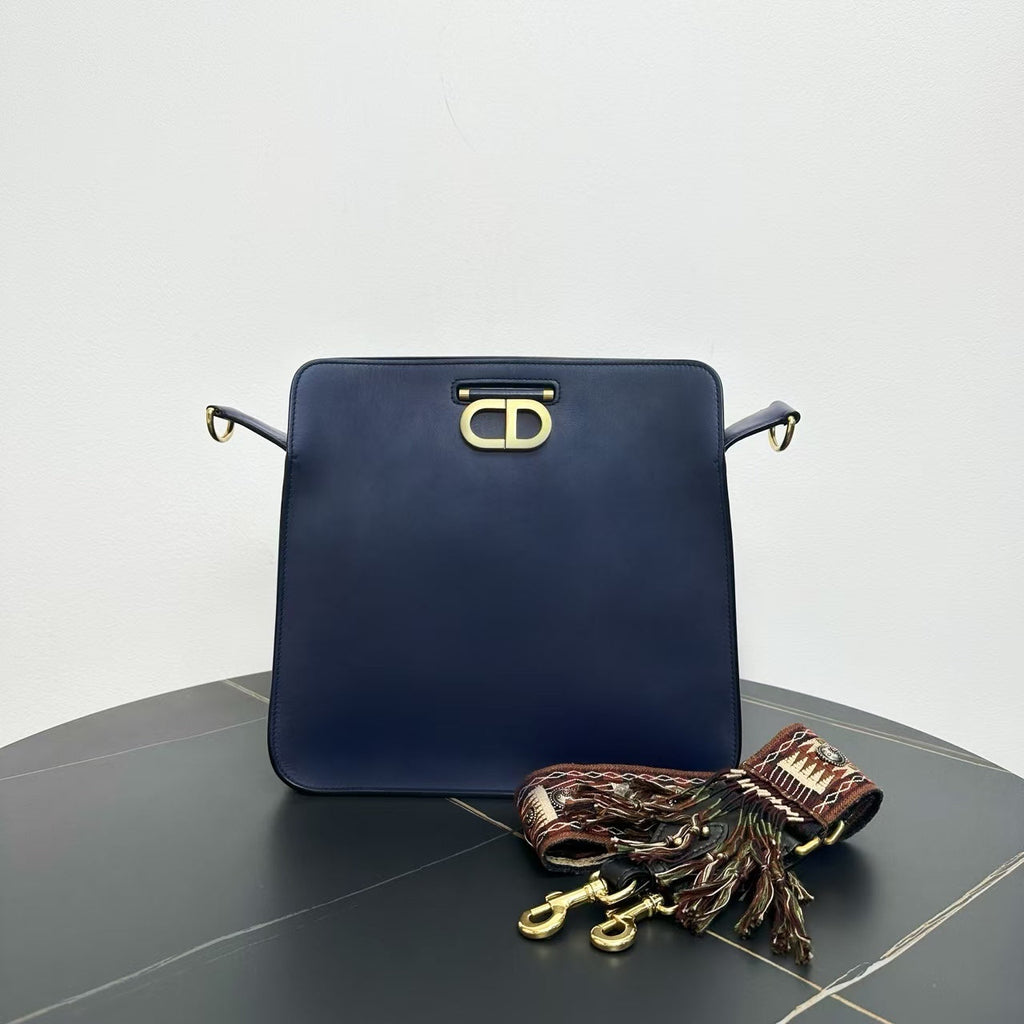 Chanel Classic Navy Leather Shoulder Bag