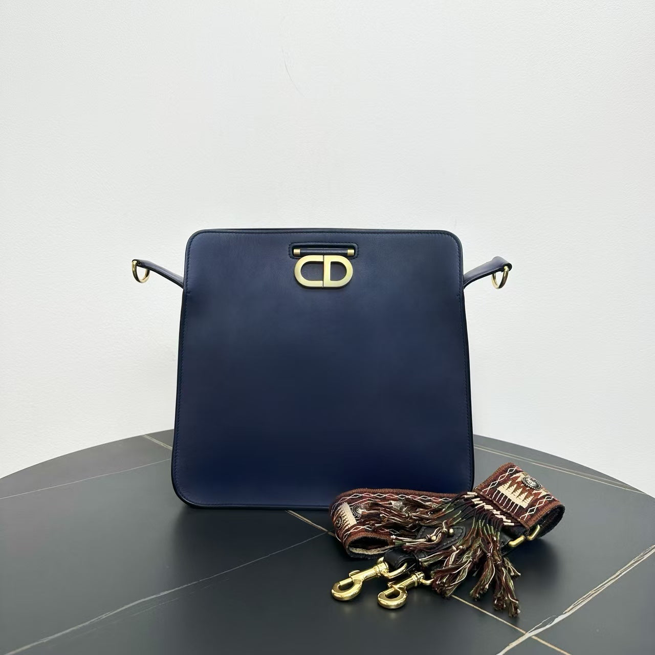 Chanel Classic Navy Leather Shoulder Bag