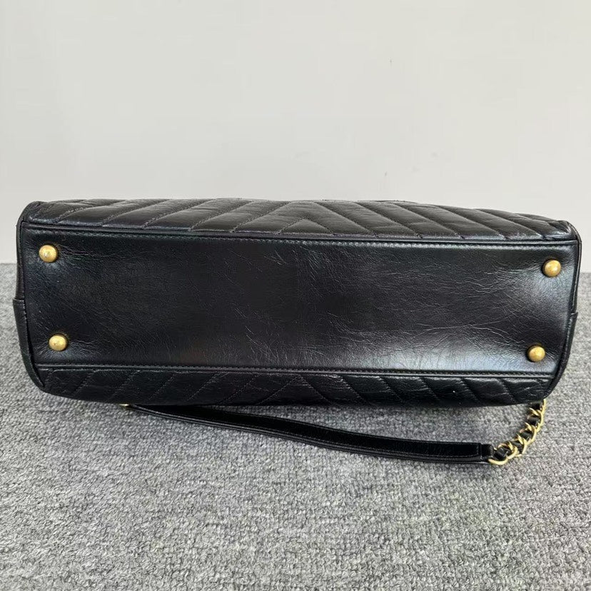 Preloved Chanel Coco Handle Bag Black Leather Satchel/Top Handle Bag