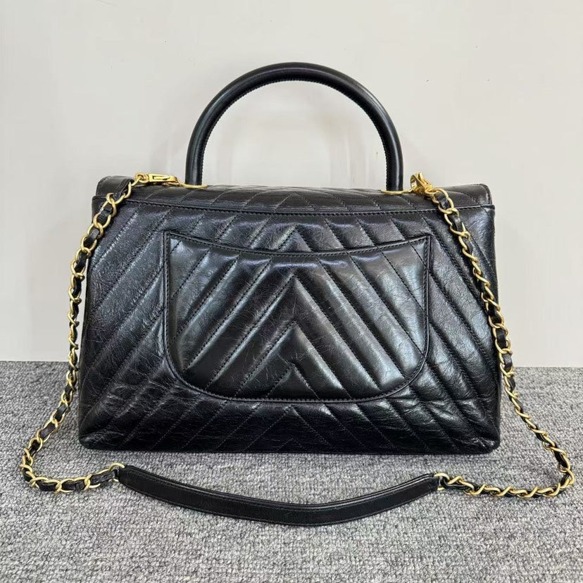 Preloved Chanel Coco Handle Bag Black Leather Satchel/Top Handle Bag