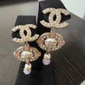 Chanel Coco Rhinestone Pearl Post Earrings P20S 84078 Gold