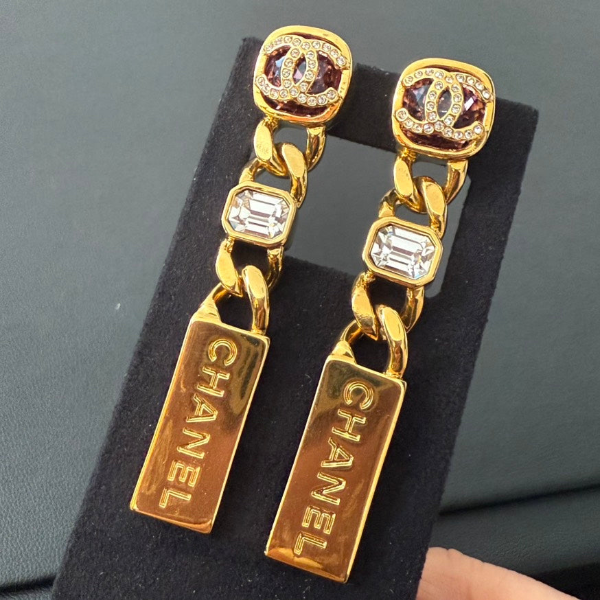 Chanel Coco Rhinestone Dangling Post Earrings