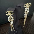Chanel Coco Pearl Dangling Post Earrings Gold Earrings