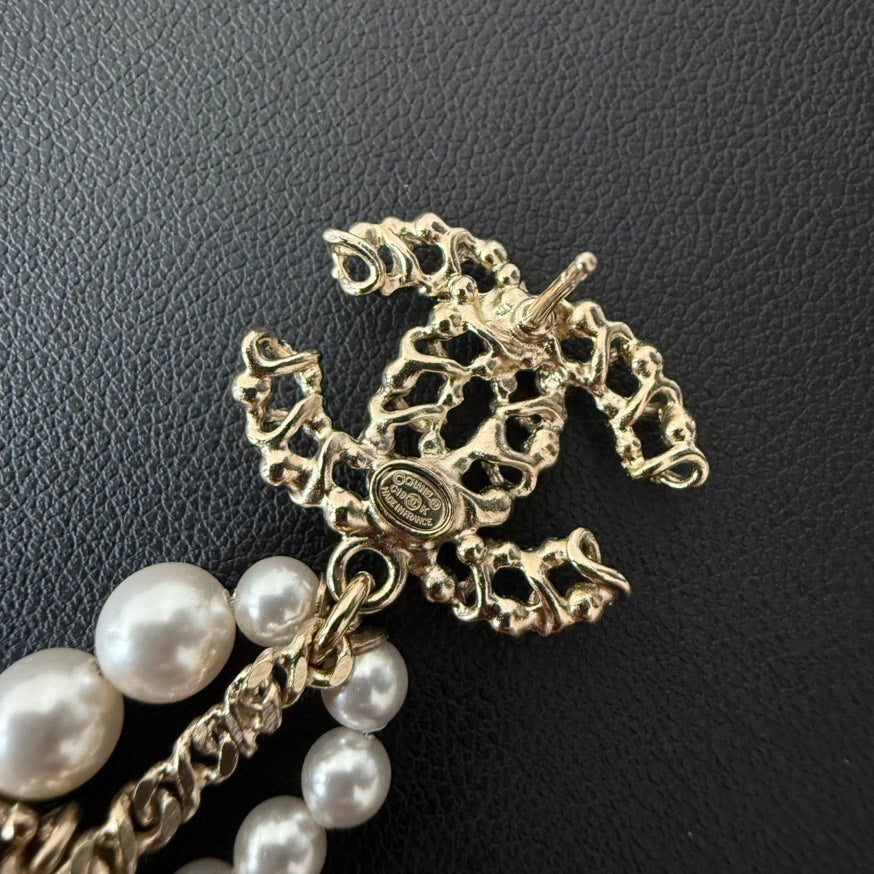Chanel Coco Pearl Dangling Post Earrings Gold Earrings