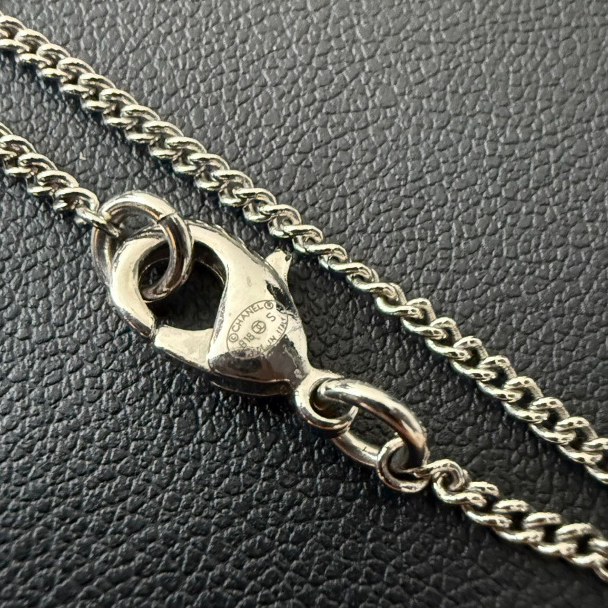 Preloved Chanel Coco Rhinestone Necklace Silver Pendant