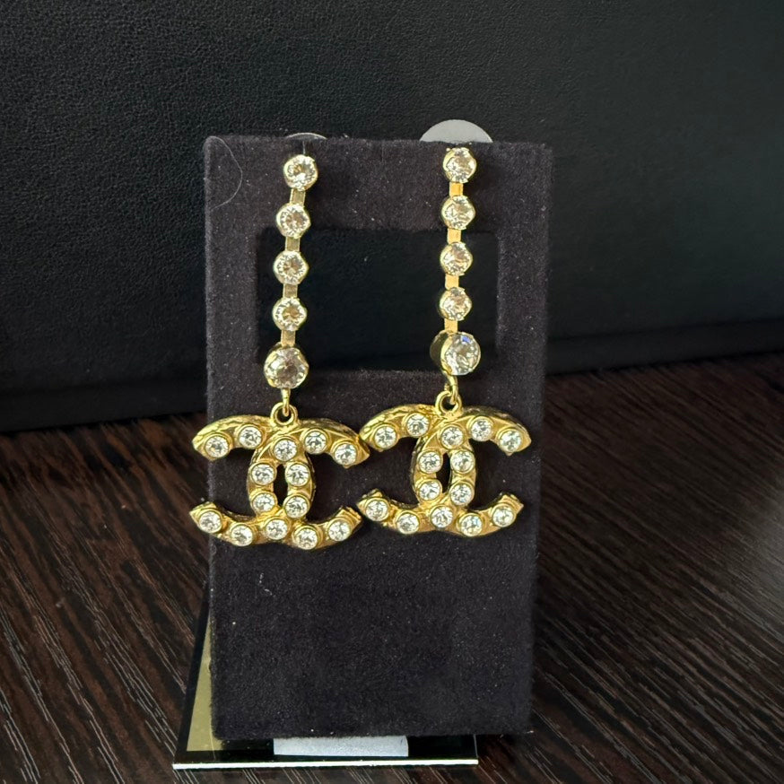 Chanel Coco Rhinestone Post Earrings 83880 Gold Earrings