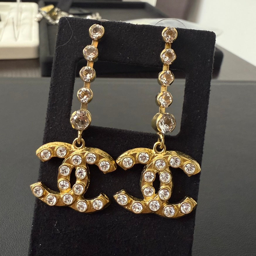 Chanel Coco Rhinestone Post Earrings 83880 Gold Earrings