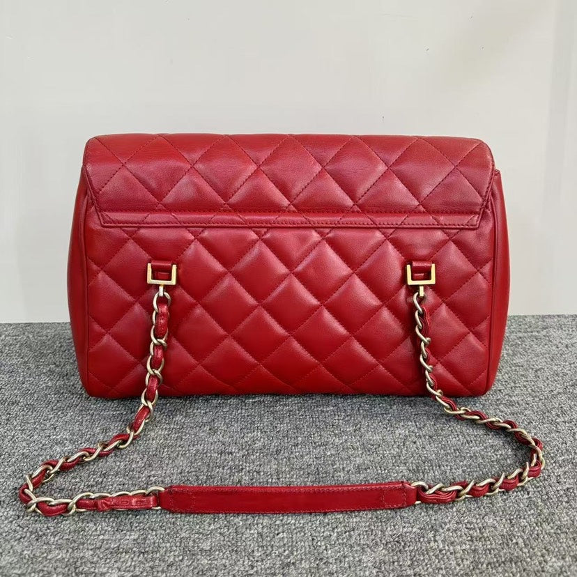 Preloved Chanel Flap Bag Red Leather Shoulder Bag