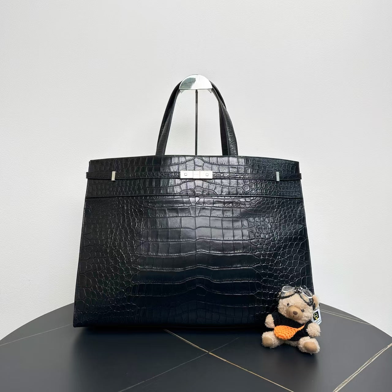 Saint Laurent Niki Black Crocodile-Embossed Leather Tote Bag