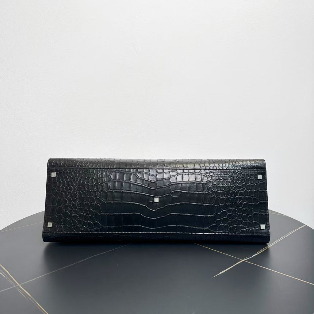 Saint Laurent Niki Black Crocodile-Embossed Leather Tote Bag