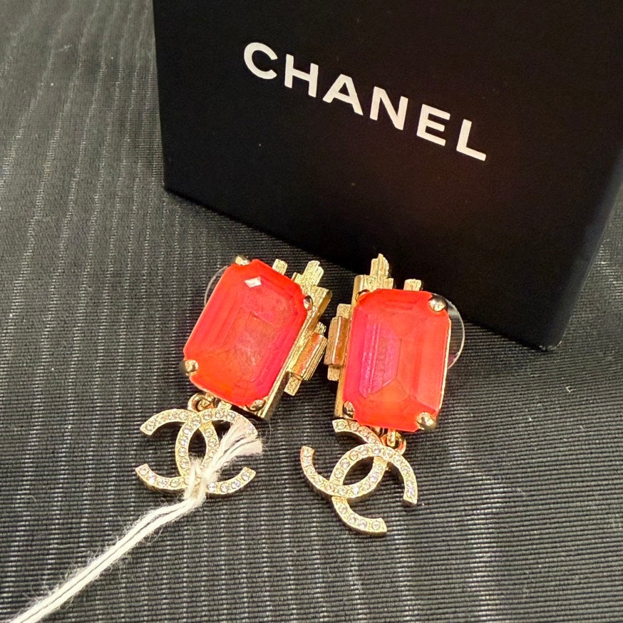 Chanel Coco Rhinestone Post Earrings FM0055 Red Earrings