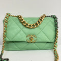 Preloved Chanel 19 Calfskin 2way Chain Bag in Mint Green Shoulder Bag