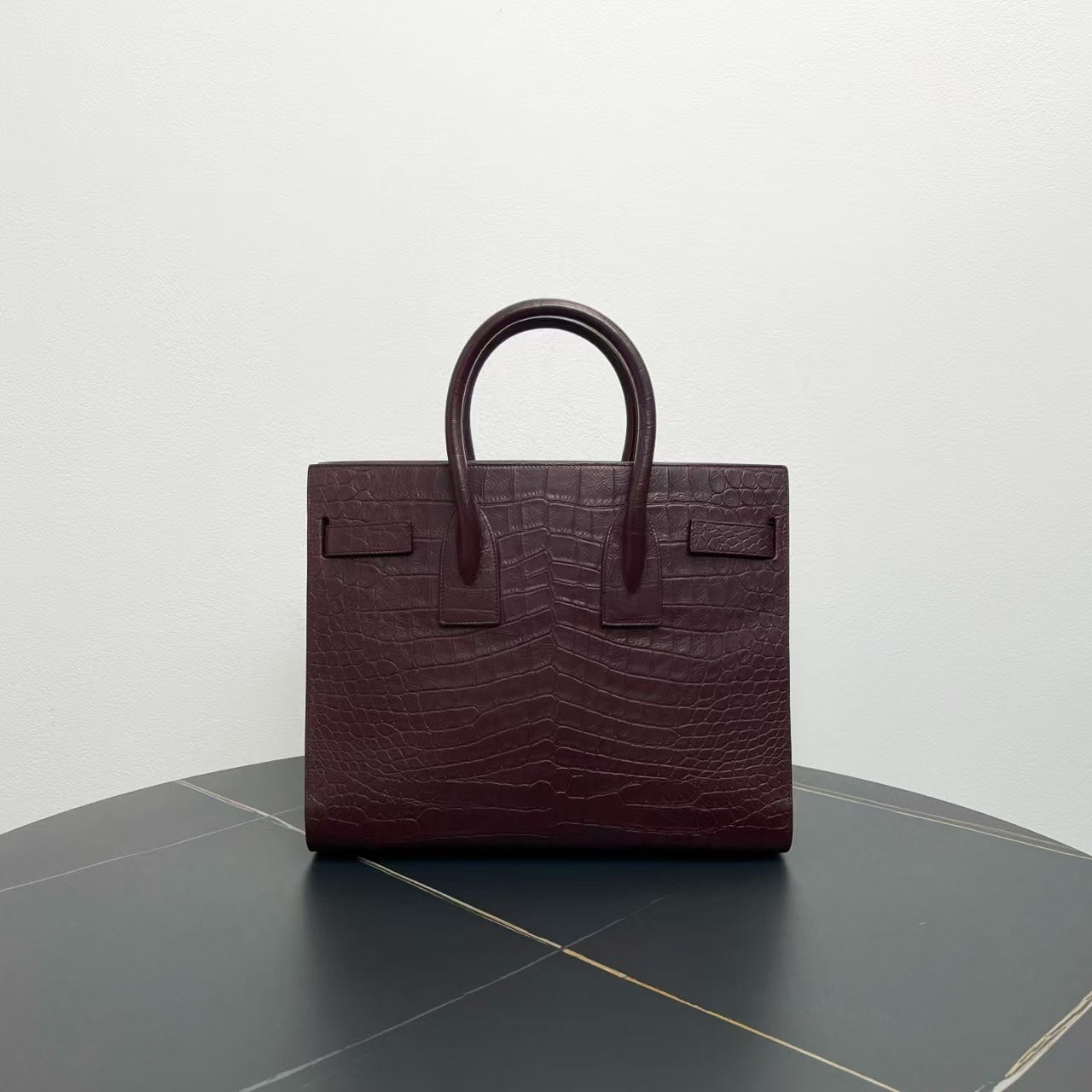 Saint Laurent Crocodile-Embossed Burgundy Sac De Jour Tote Bag