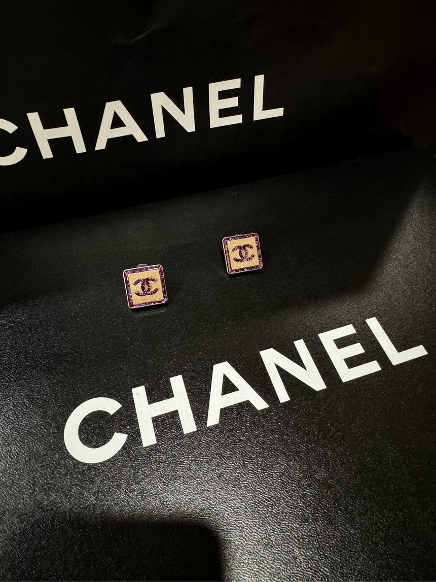 Chanel Purple Square CC Earrings A21