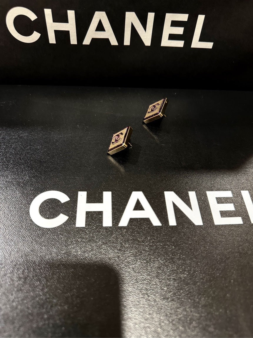 Chanel Purple Square CC Earrings A21
