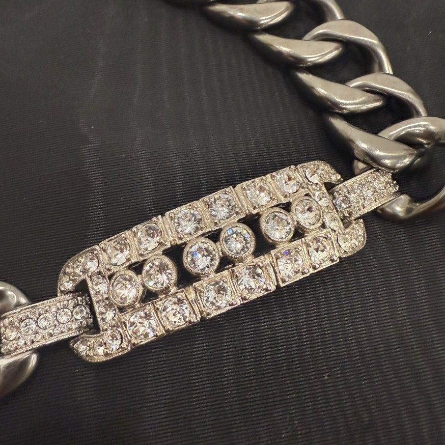 Chanel Rhinestone Chain Choker B14C FM9031 Silver Necklace