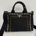 Preloved Prada Canapa Rhinestone Canvas Black 2way Bag FM9013