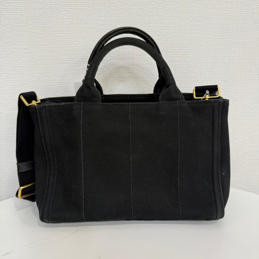 Preloved Prada Canapa Rhinestone Canvas Black 2way Bag FM9013