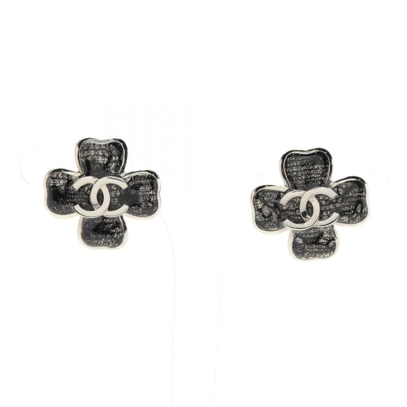 Pre-loved CHANEL Coco Mark Earrings Silver Black C24K 961776