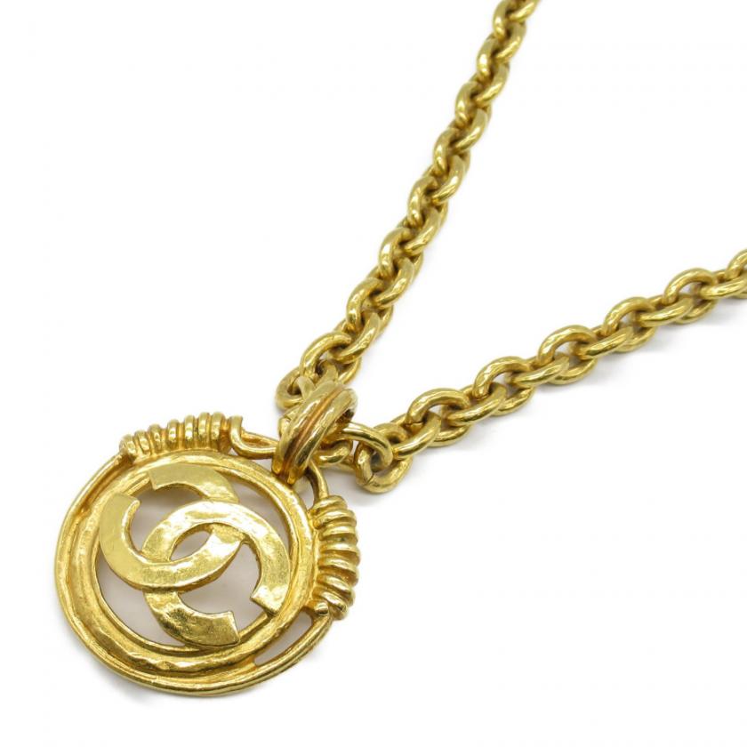 CHANEL Coco Mark Long Necklace Gold Plated Gold Necklace