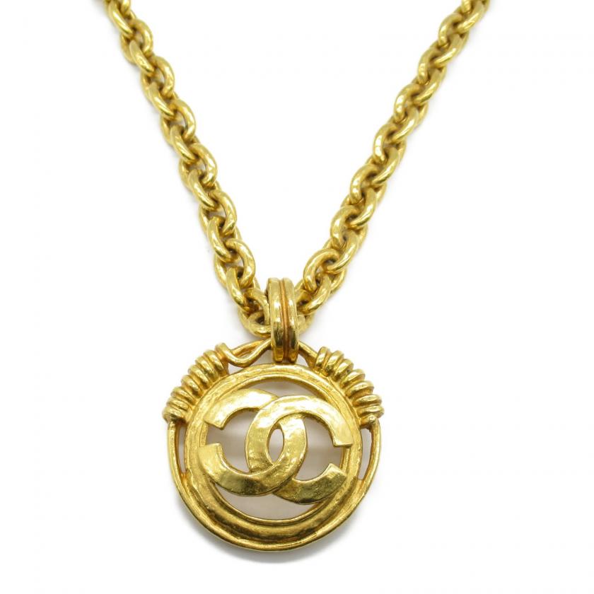 CHANEL Coco Mark Long Necklace Gold Plated Gold Necklace