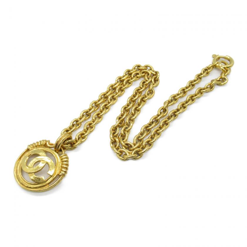 CHANEL Coco Mark Long Necklace Gold Plated Gold Necklace