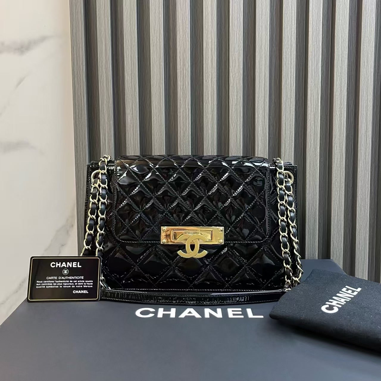 Chanel Classic Flap Black Patent Leather Shoulder Bag 2014-2015