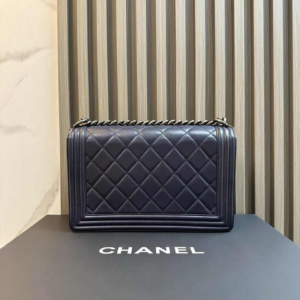 Chanel LeBoy Shoulder Bag Navy Leather 2014