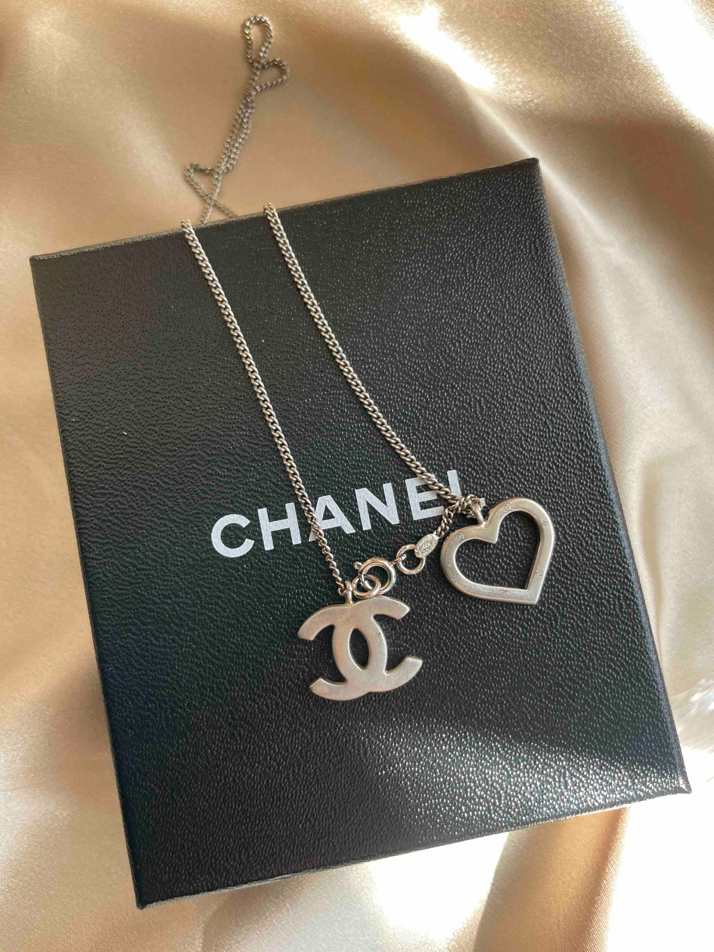 Chanel Heart-shaped Pendant Silver Necklace
