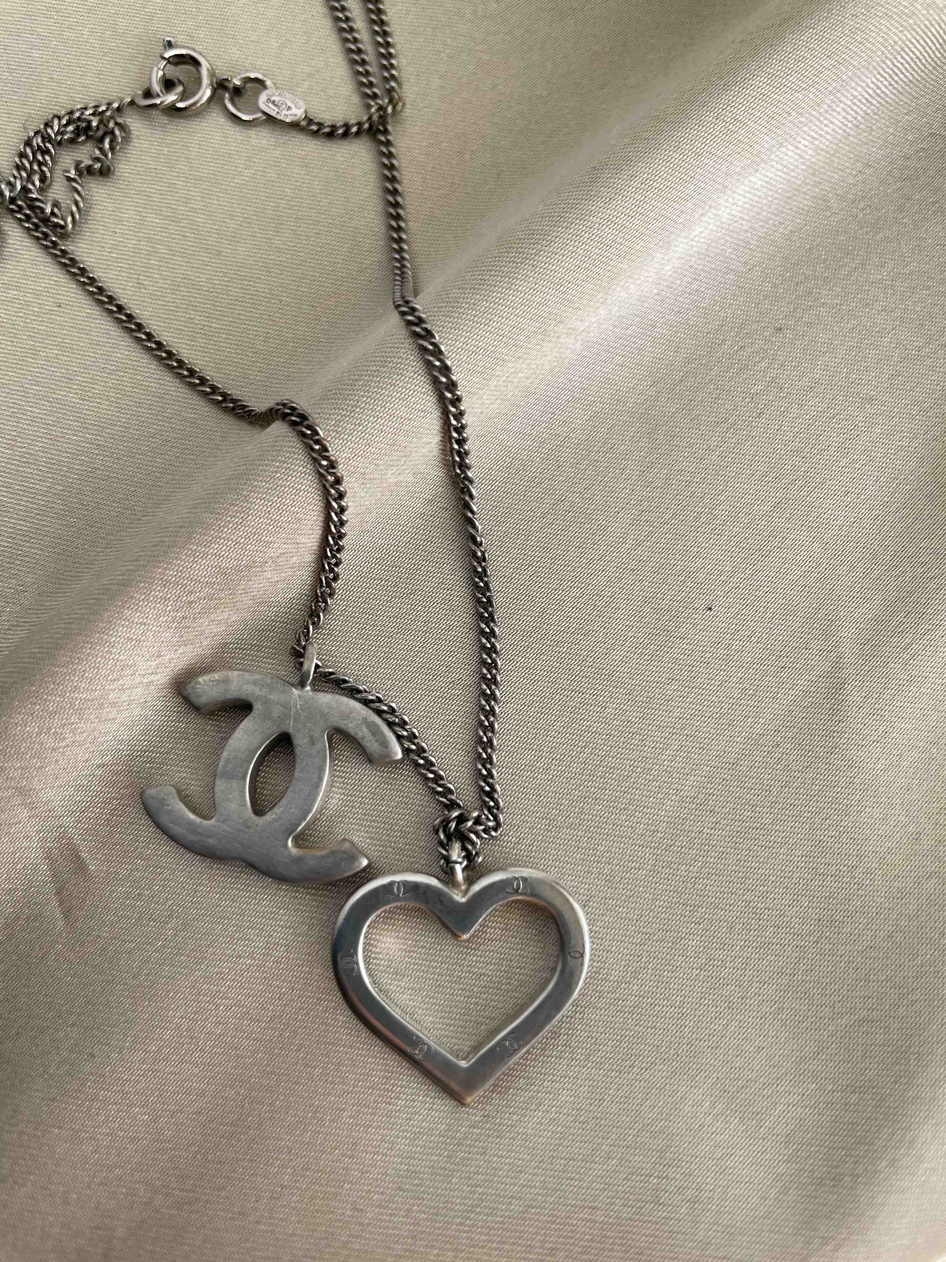 Chanel Heart-shaped Pendant Silver Necklace