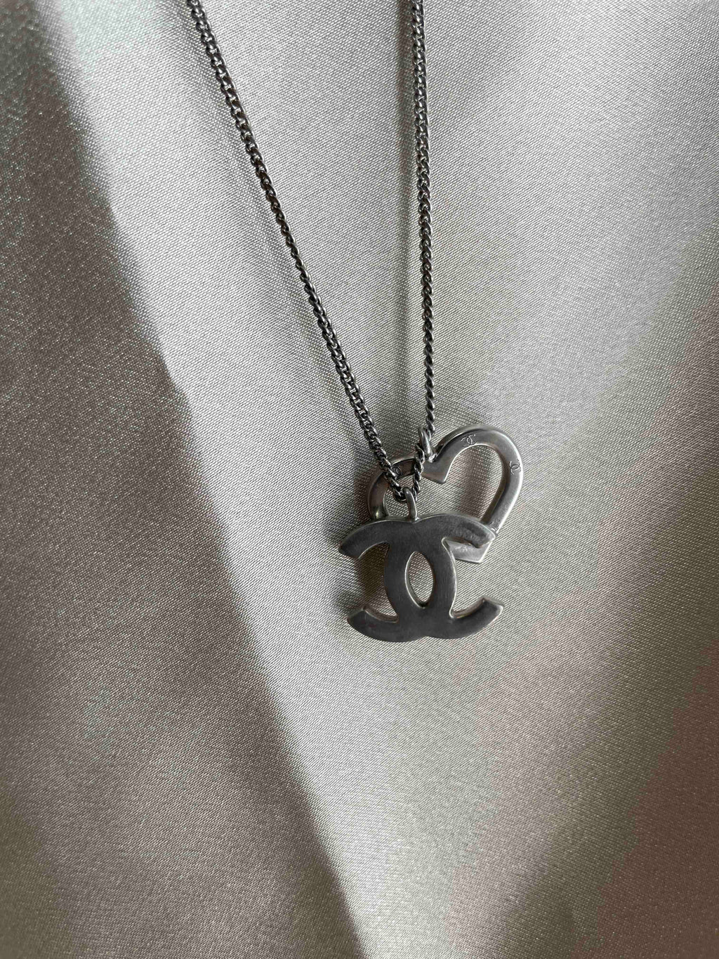 Chanel Heart-shaped Pendant Silver Necklace