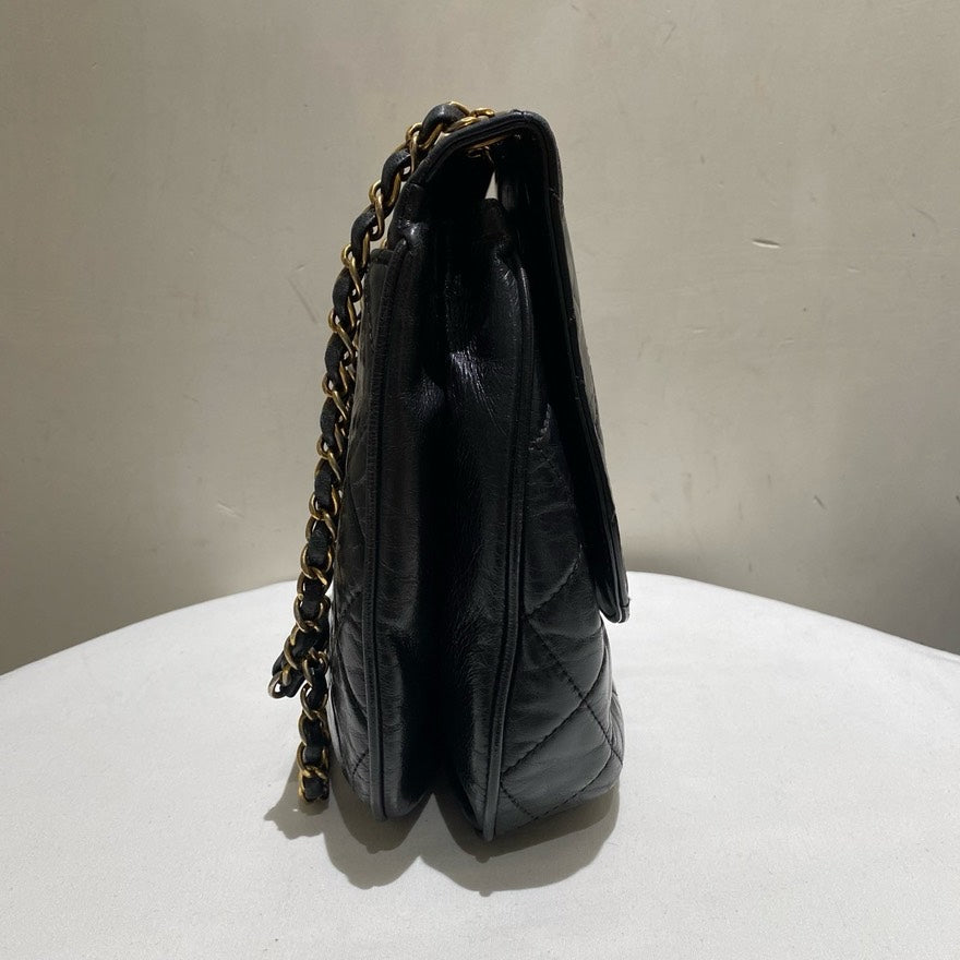 Chanel Preloved Waxy Leather Black Shoulder Bag