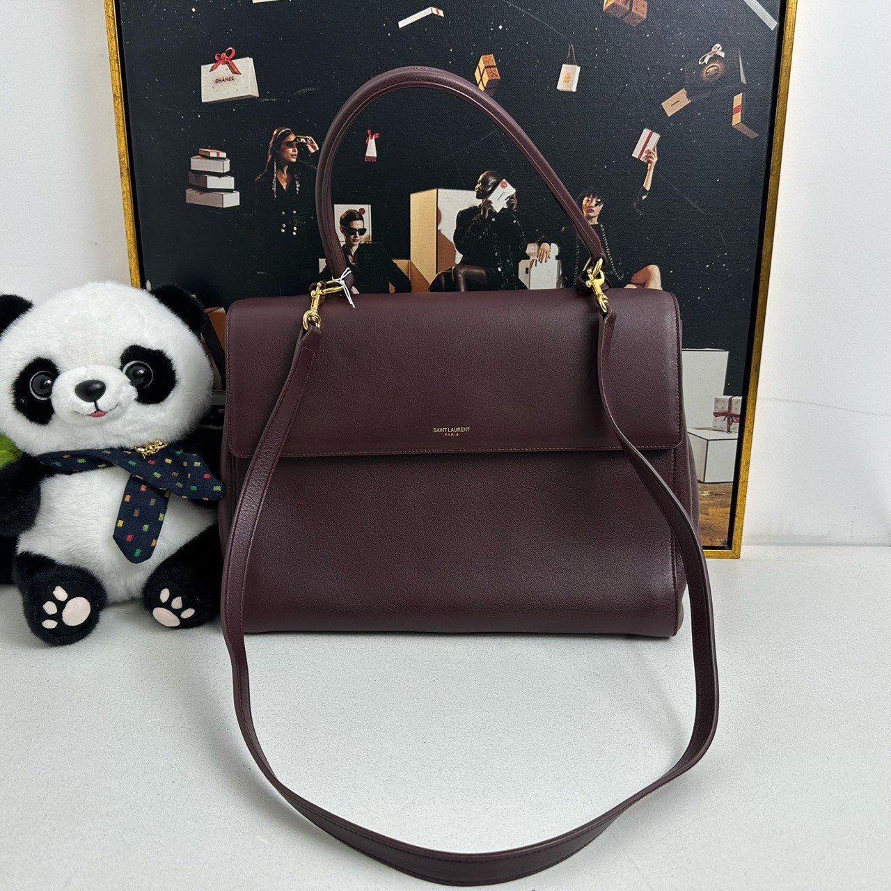 Saint Laurent Burgundy Two-Way Satchel/Top Handle Bag