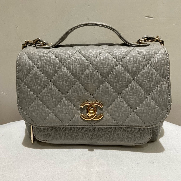 Preloved Chanel Affin Medium Gray Caviar Leather Shoulder Bag