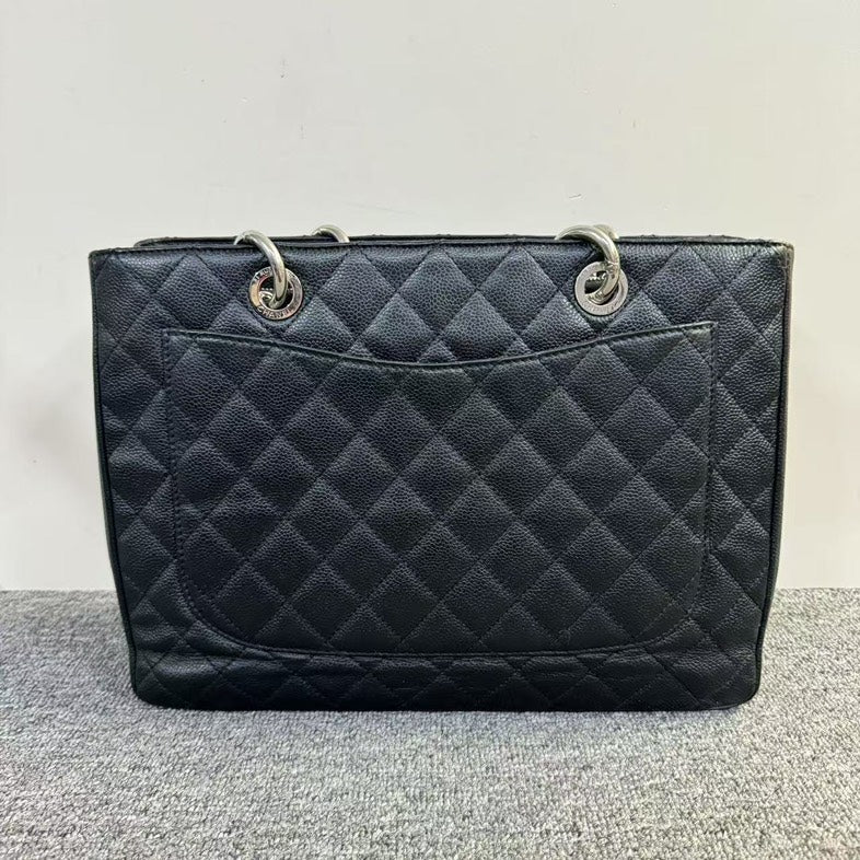 Preloved Chanel GST Tote Bag Black Quilted Leather