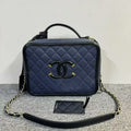 Preloved Chanel Box Bag Navy Blue Leather Shoulder Bag