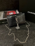 YSL Black Silver Crocodile Embossed Kate Tassel Bag Shoulder Bag