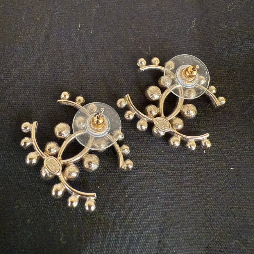 Preloved Chanel C19P Coco Pearl Rhinestone Post Earrings Gold Earrings