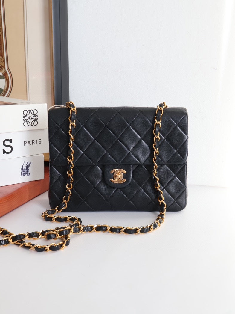 Chanel CF Small Black Leather Chain Shoulder Bag - Preloved #4SanEE